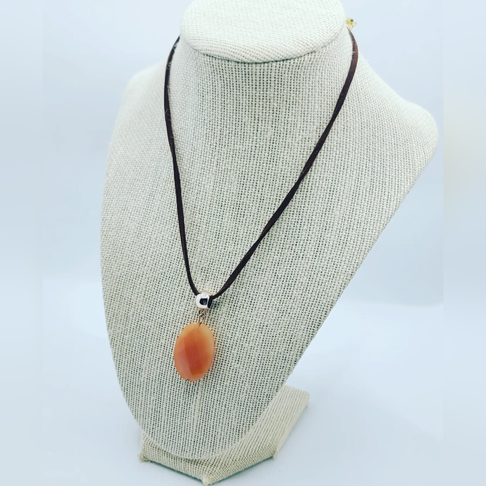 Faceted Peach Agate cord pendant